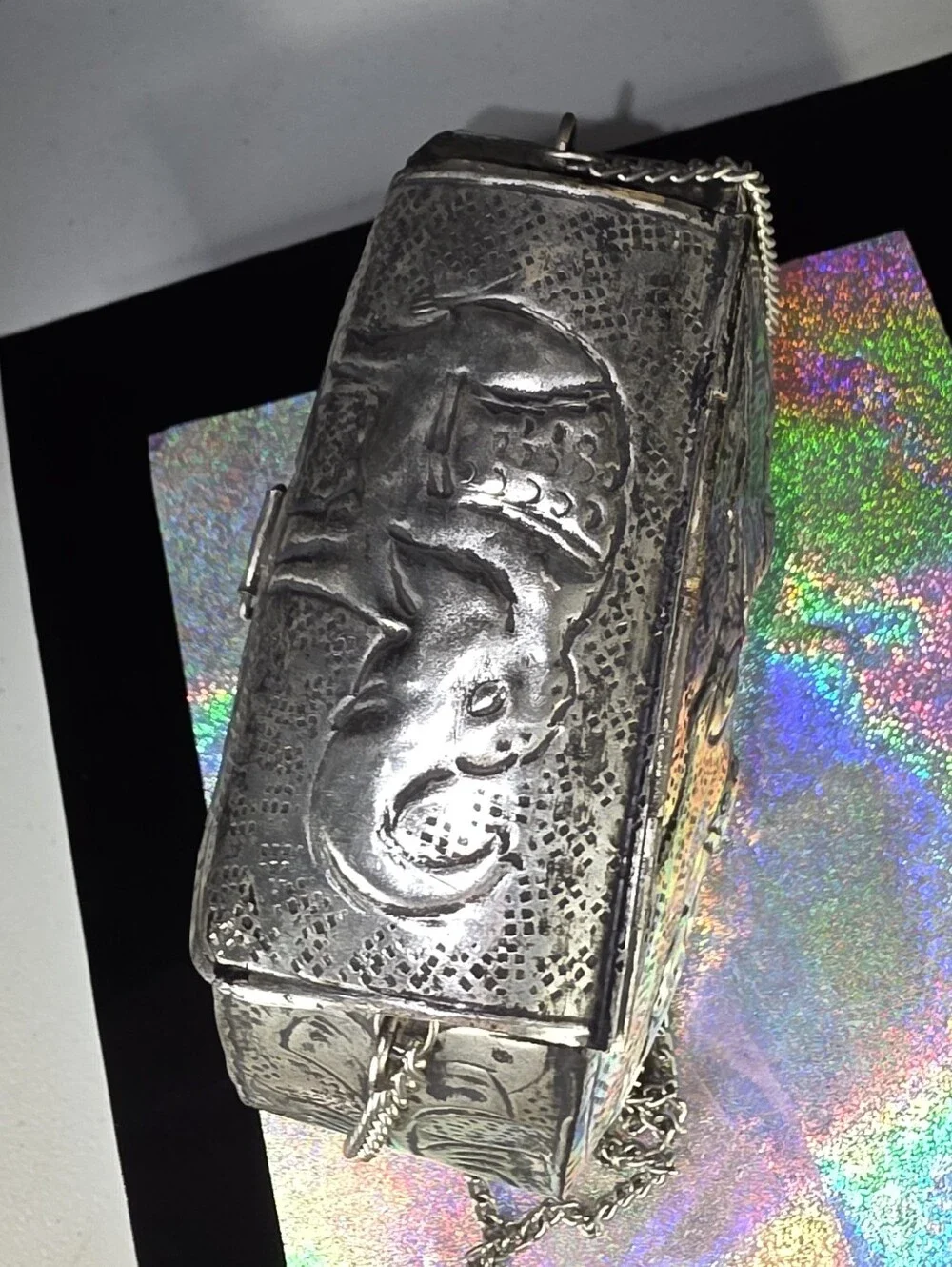 Ethnic Silver Women Gift Silver Etched Metal Elephant Bag Bridal Party Purse
